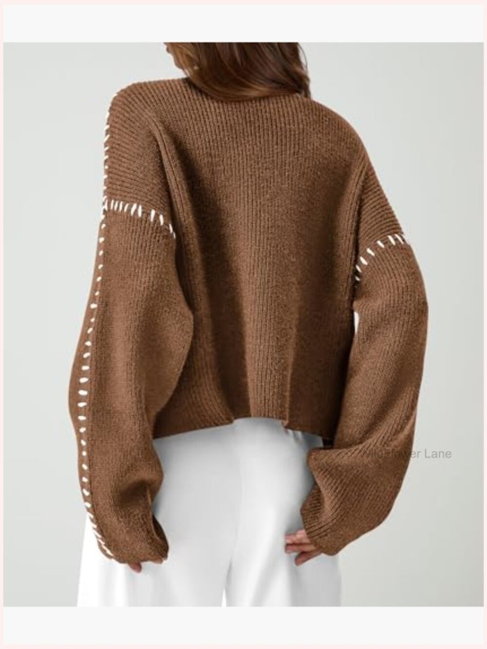 Chunky Knit Mock Neck Oversized Pullover Sweater - Relaxed Fit - Picture 2 of 7
